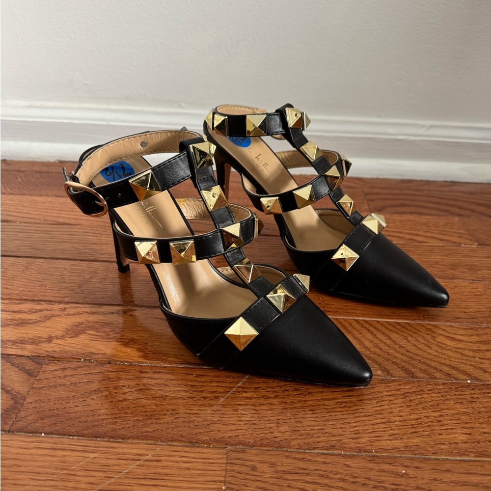 Nicole Miller Black Pyramid Stud Heels